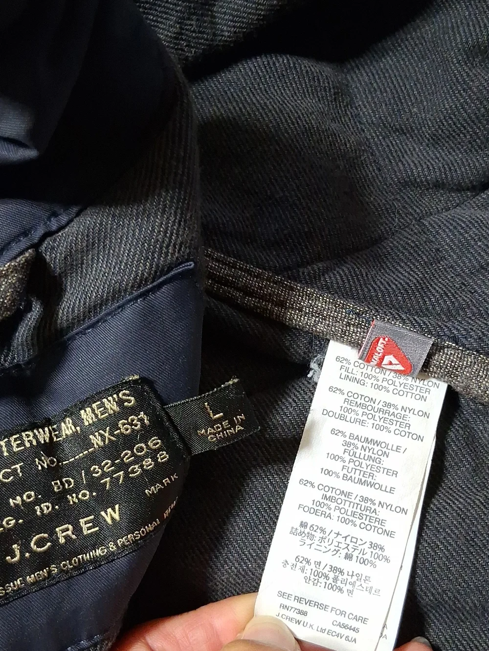 J.CREW Jacket Mens LARGE NAVY BLUE QUILTED ?? COAT Preowned Used Full Zip